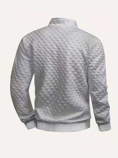 Herren Stehkragen Pullover mit Reißverschluss, gesteppt, Schwarz