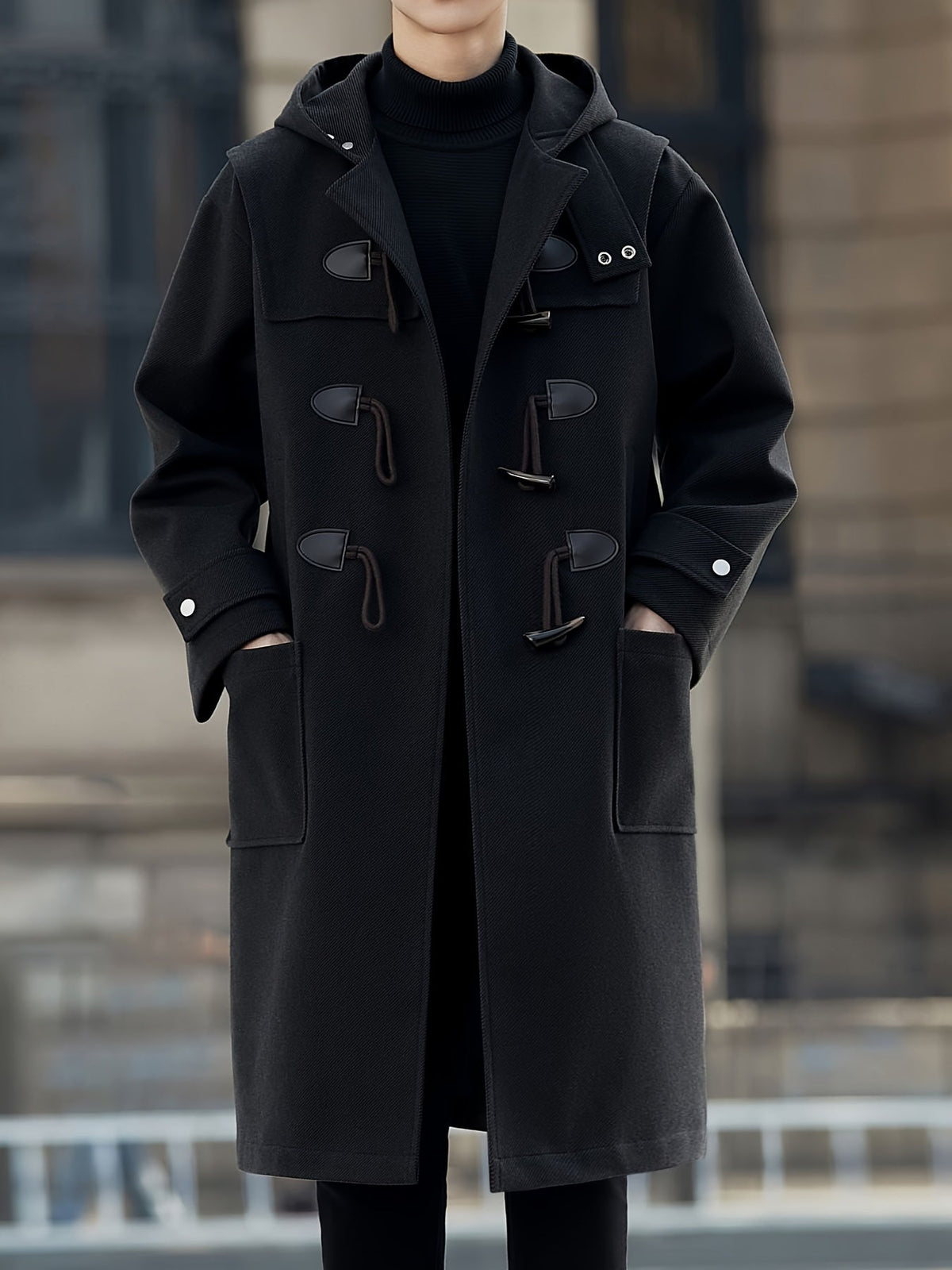 Herren Dufflecoat mit Kapuze und Knebelverschlüssen, Lang