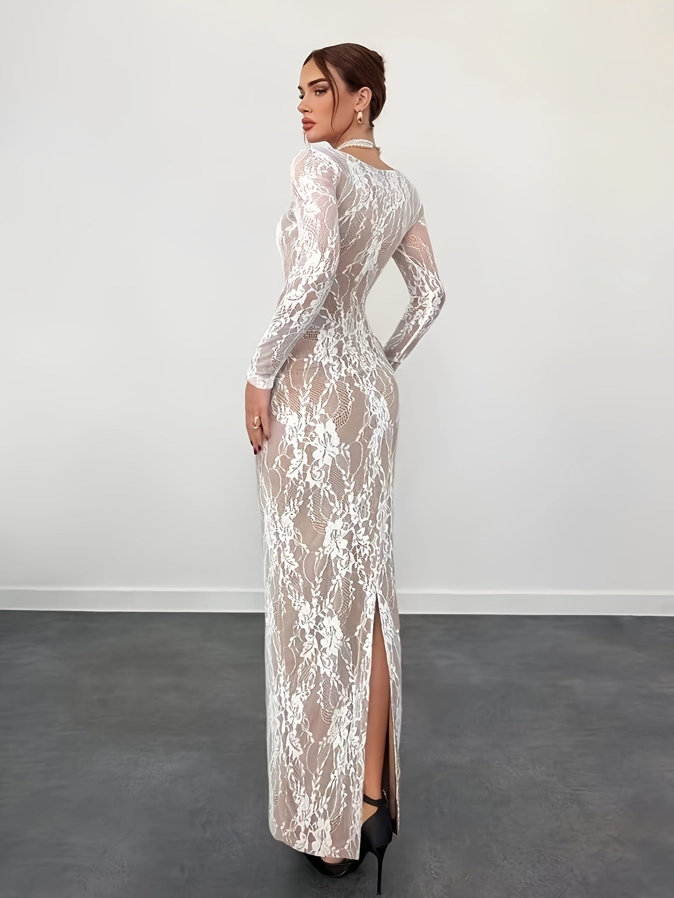 Damen Elegantes Bodycon Abendkleid mit Spitze und Langarm – Stilvolles Partykleid für besondere Anlässe