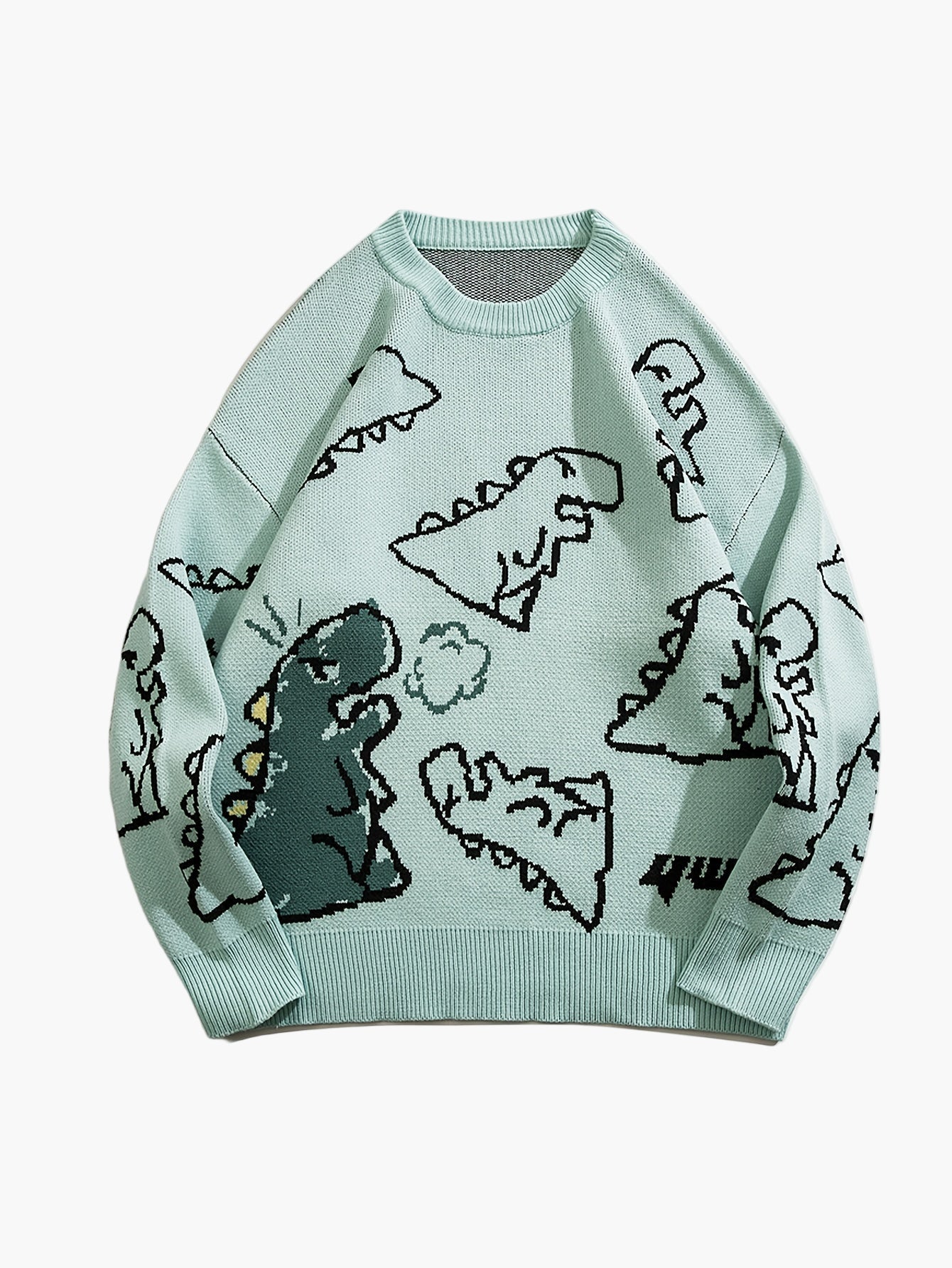 Herren Cartoon Dinosaurier Pullover – Lässiger Strickpullover für Herbst & Winter