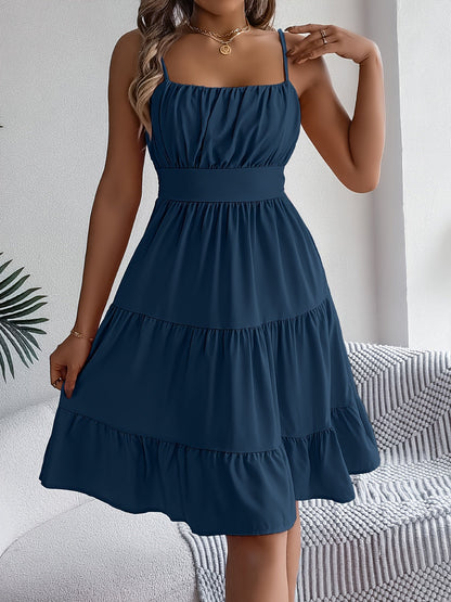 Damen Sommerkleid mit Spaghettiträgern und Stufenrock – Elegantes Freizeit- und Urlaubskleid