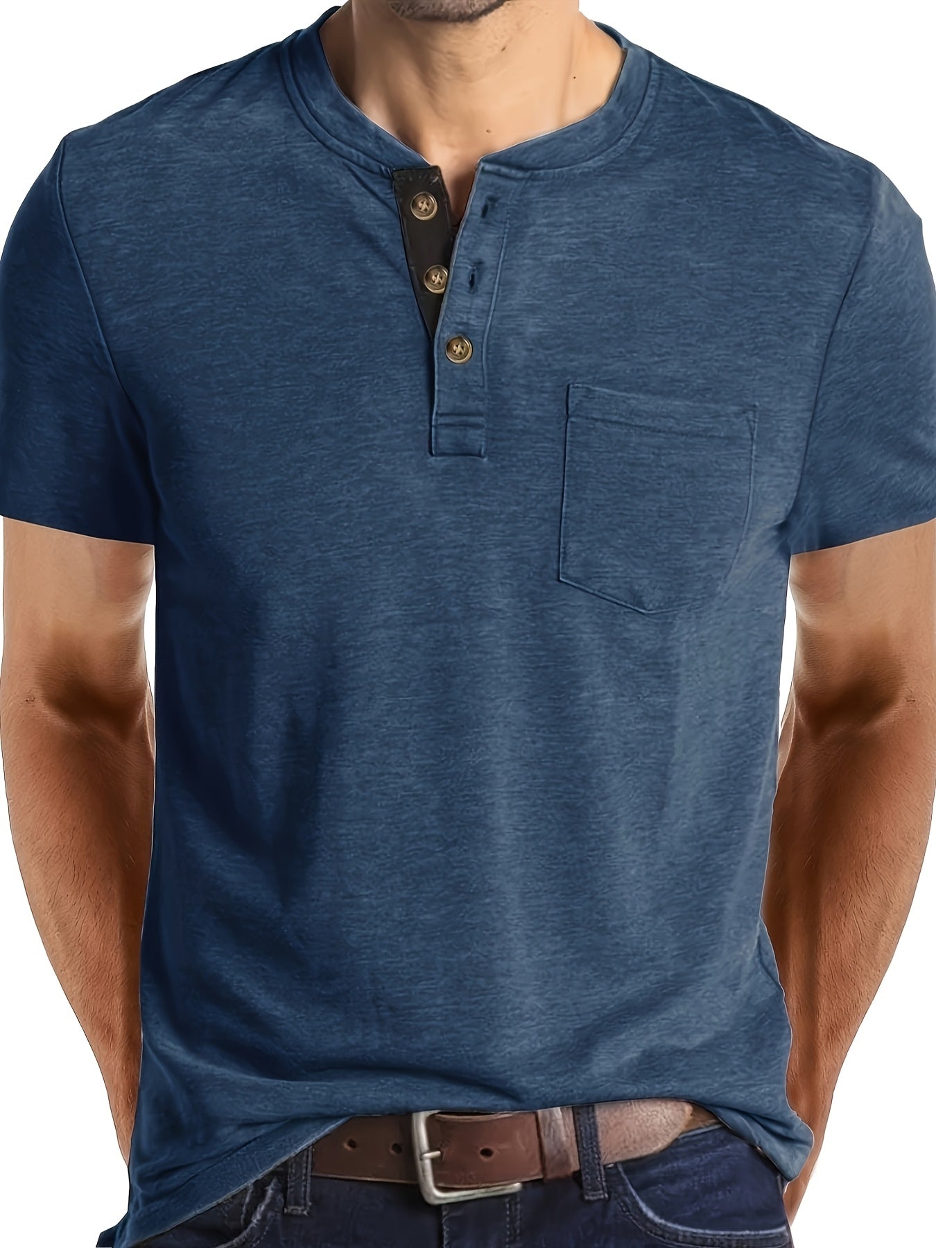 Herren Henley T-Shirt mit Knopfleiste und Brusttasche – Freizeitstil für Alltag und Wochenende