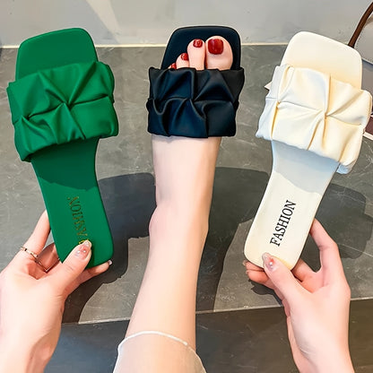 Damen Modische Slip-On Slides mit Raffung – Bequeme und Stilvolle Sandalen für Alltag und Freizeit