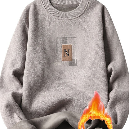 Unisex Langarm Sweatshirt Rundhals Fleece-Futter Melange-Optik