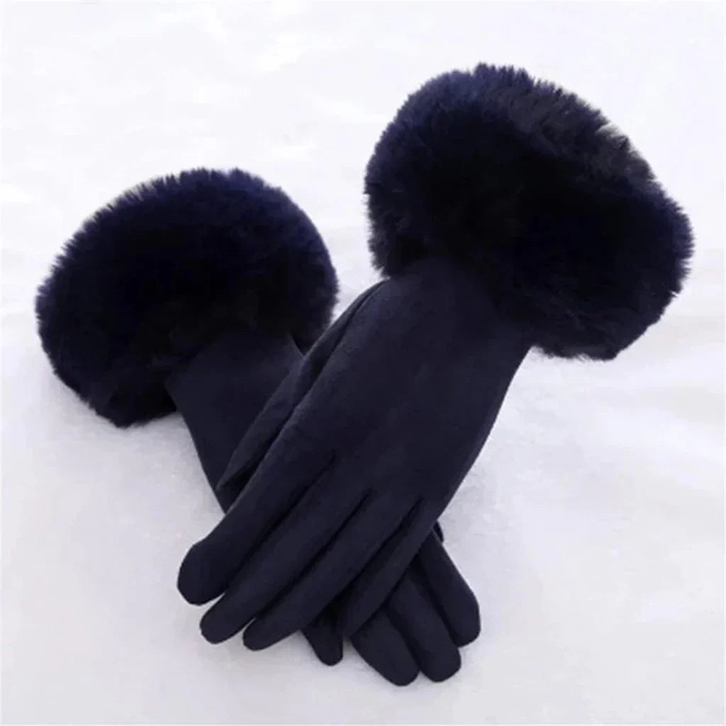 Damen Handschuhe mit Kunstfellbesatz, weich gefüttert, Rosa