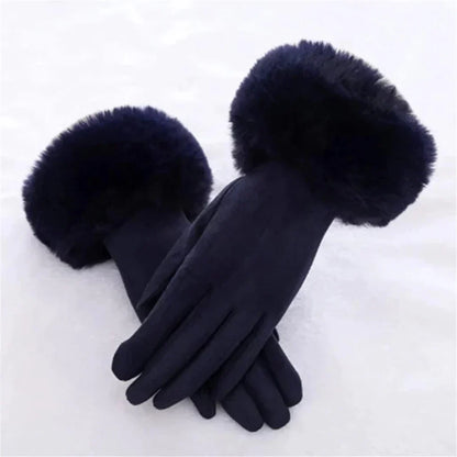 Damen Handschuhe mit Kunstfellbesatz, weich gefüttert, Rosa