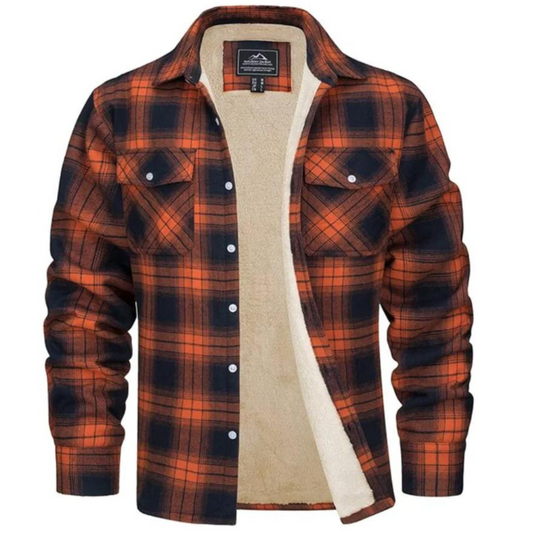 Kariertes Hemdjacke mit Teddyfutter Herren Warm Orange Schwarz
