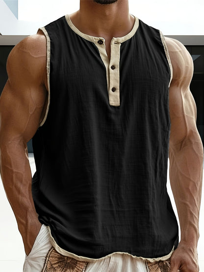 Herren ärmelloses Henley-Shirt Freizeit Top für vielseitige Outfits