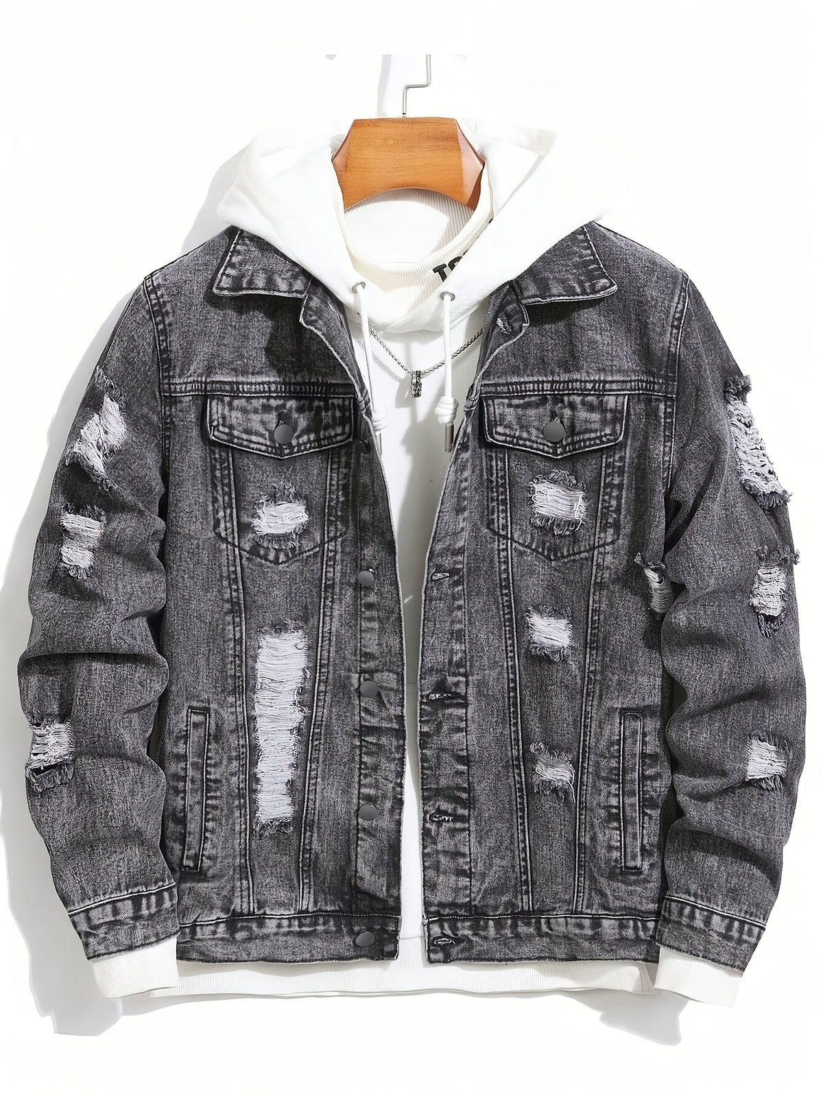 Herren Jeansjacke im Destroyed Look, Dunkelgrau