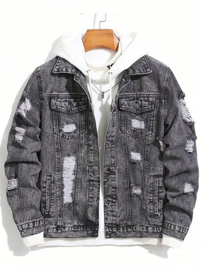 Herren Jeansjacke im Destroyed Look, Dunkelgrau