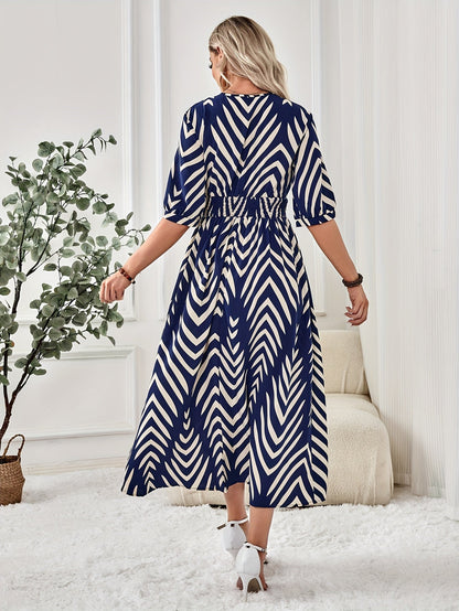 Damen Maxikleid mit Chevron-Muster und Wickelausschnitt – Eleganter Alltags- und Anlasslook