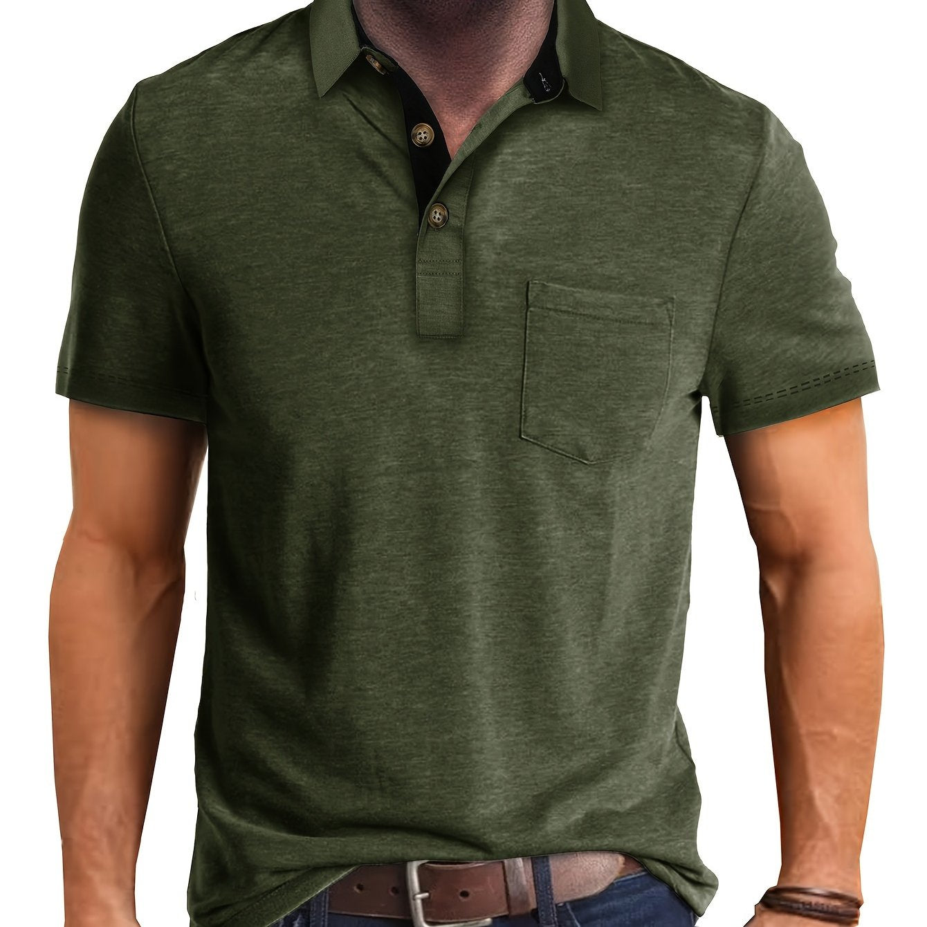 Herren Poloshirt mit Brusttasche und Kontrast-Kragen