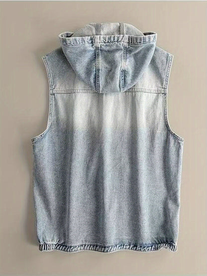 Jeansweste Herren ärmellos mit Kapuze und Reißverschluss