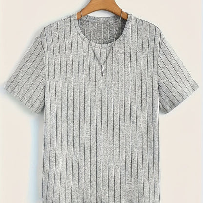 Herren T-Shirt mit vertikalem Strukturmuster – Modernes Freizeitshirt mit Rundhalsausschnitt