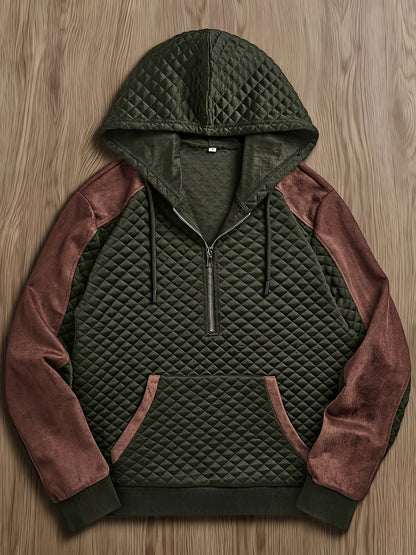 Herren Hoodie mit Steppmuster und Kontrastärmeln Reißverschluss Kapuzenpullover