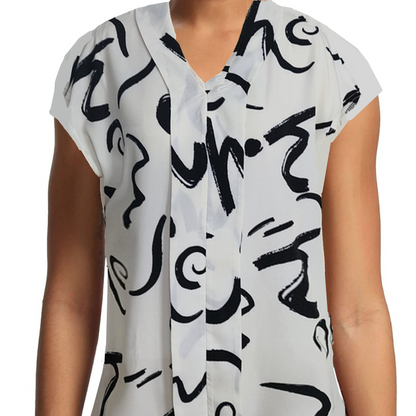Damen Bluse mit grafischem Muster und V-Ausschnitt – Elegant für Büro und Freizeit