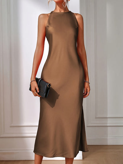 Damen Elegantes Midikleid für besondere Anlässe – Figurbetontes Abendkleid mit hohem Ausschnitt