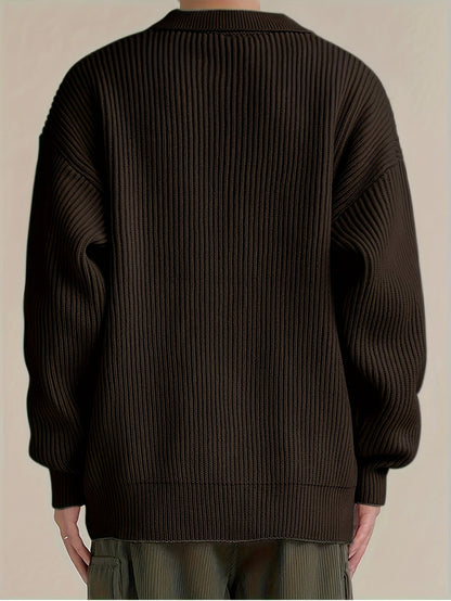 Gerippter Herren Cardigan mit Kragen und Knopfleiste, lässige Strickjacke für Männer