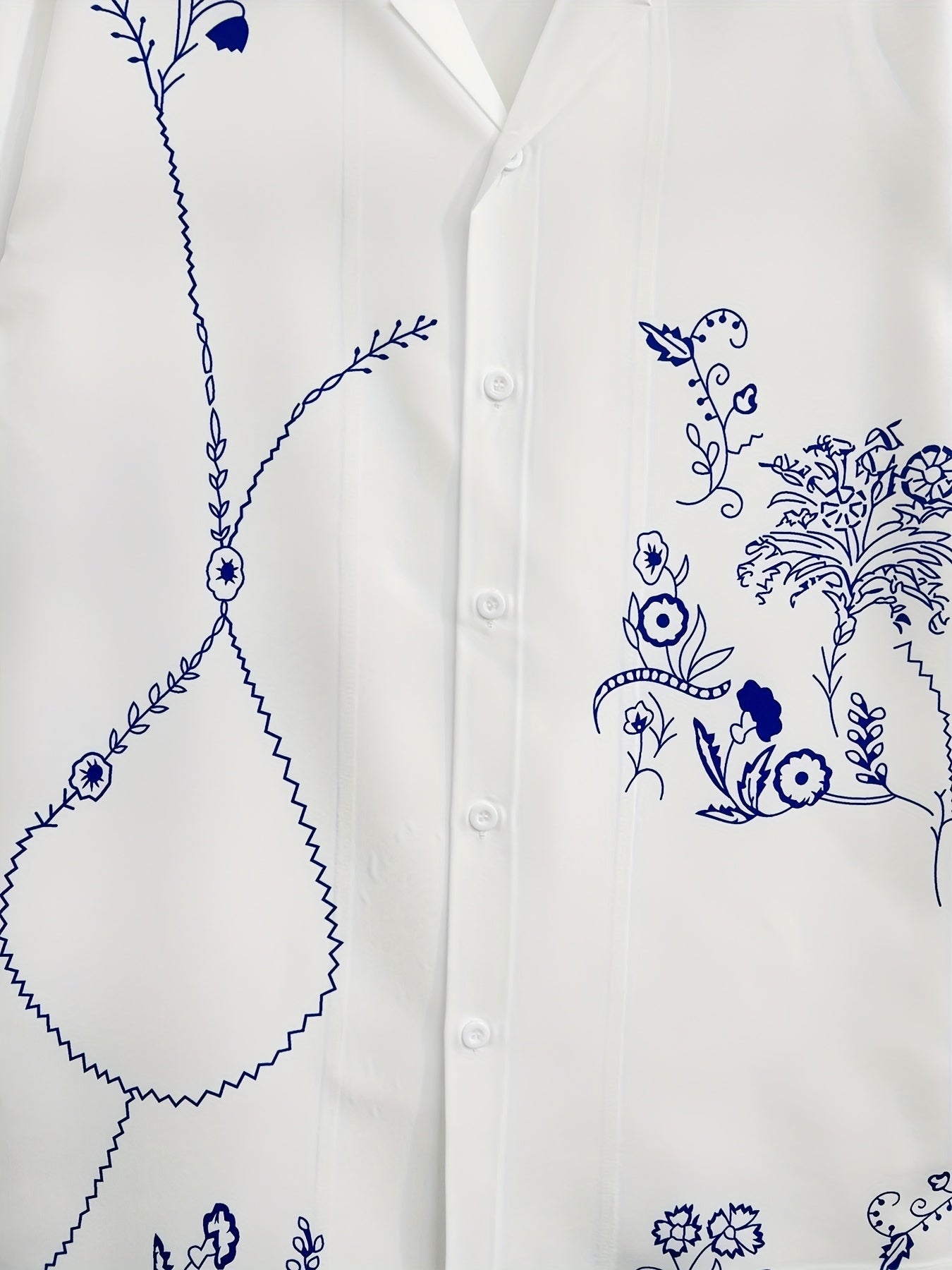 Herren Kurzarm-Resorthemd mit künstlerischem floralen Line-Art-Design – Modernes Freizeitshirt für stilvolle Sommermomente