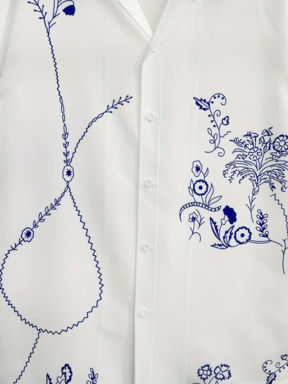 Herren Kurzarm-Resorthemd mit künstlerischem floralen Line-Art-Design – Modernes Freizeitshirt für stilvolle Sommermomente