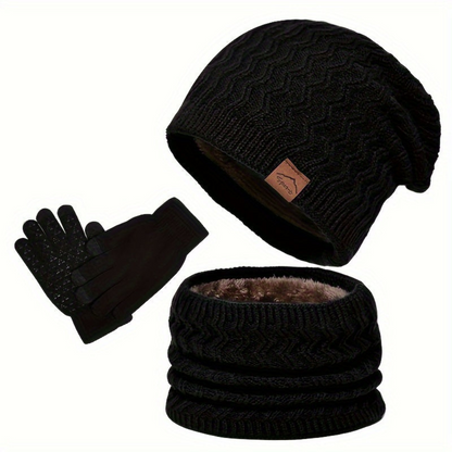 Winter Set Strickmütze Schlauchschal Handschuhe mit Touch-Funktion