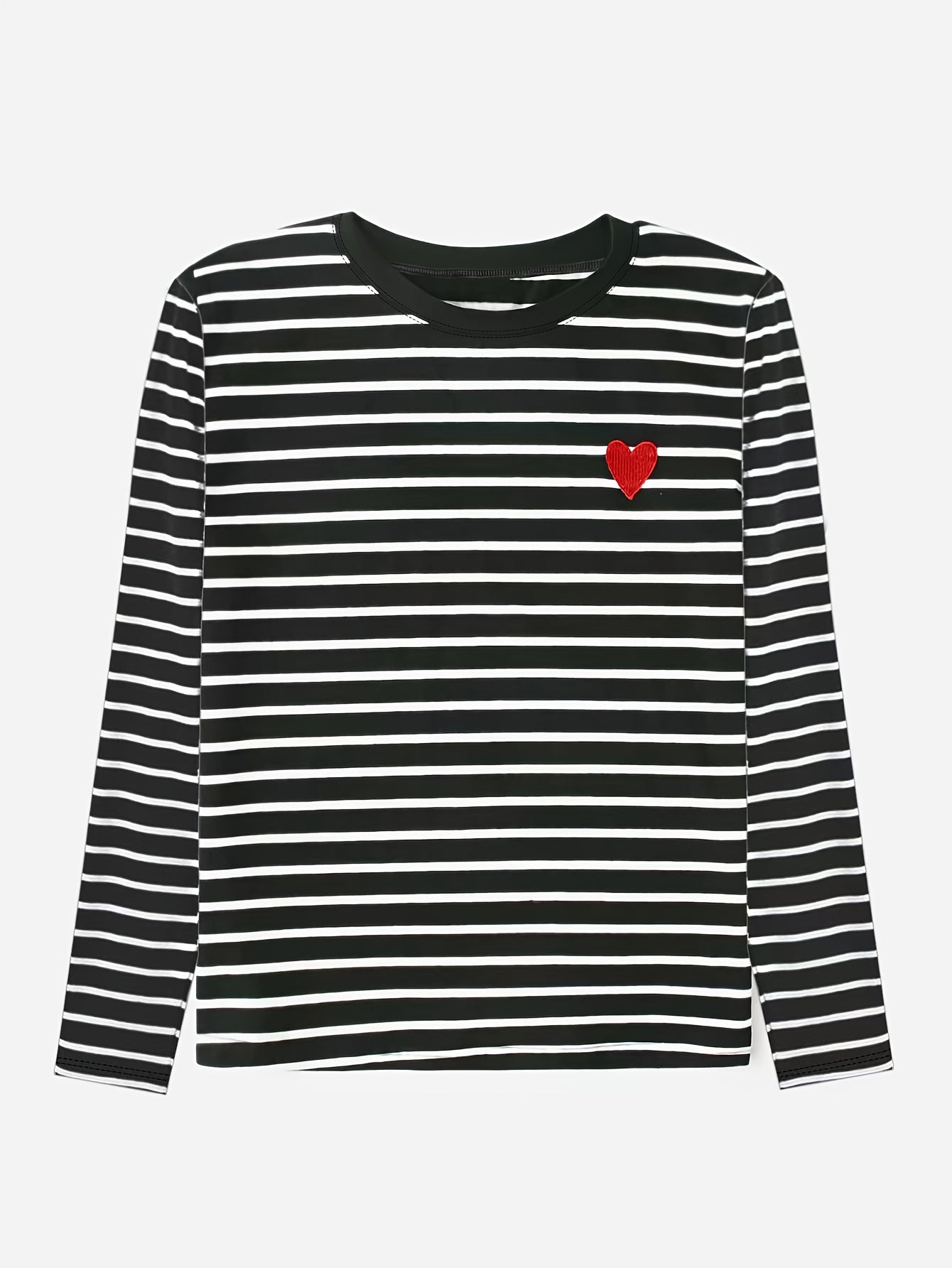 Gestreiftes Langarmshirt mit Rundhalsausschnitt und Herz-Applikation