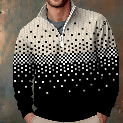 Herren Halb-Reißverschluss Pullover mit Farbverlauf und Muster, Langarm
