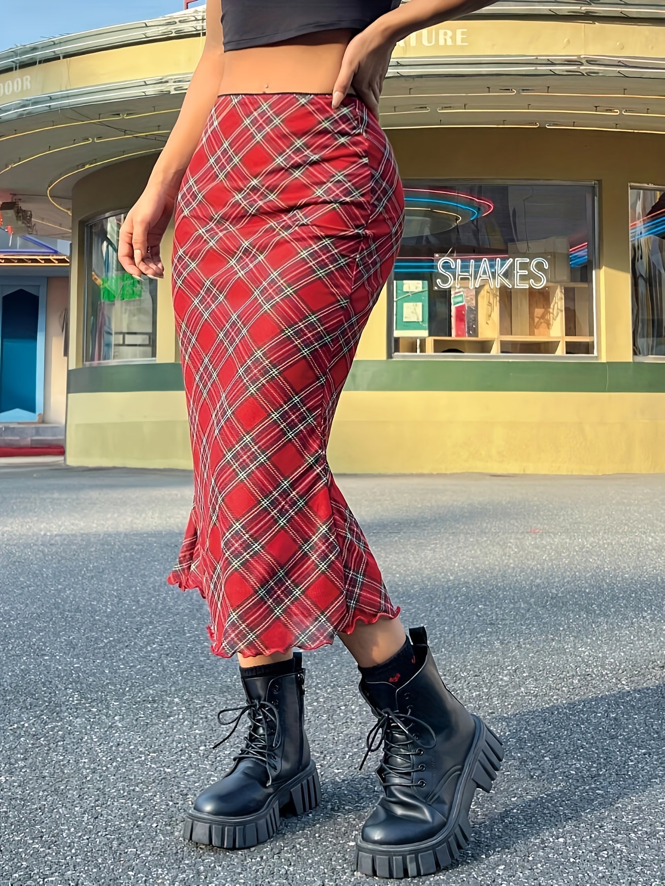 Damen Maxirock im Karierten Vintage-Stil – Elegant, Alltag & Freizeit