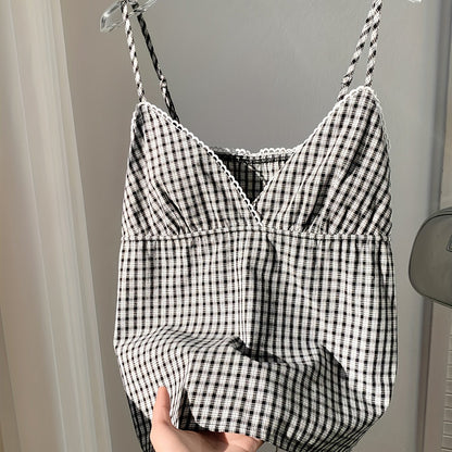 Damen Karierter Ärmelloser Top mit Schmeichelnder Passform – Modischer Freizeit-Look für Sommer & Urlaub