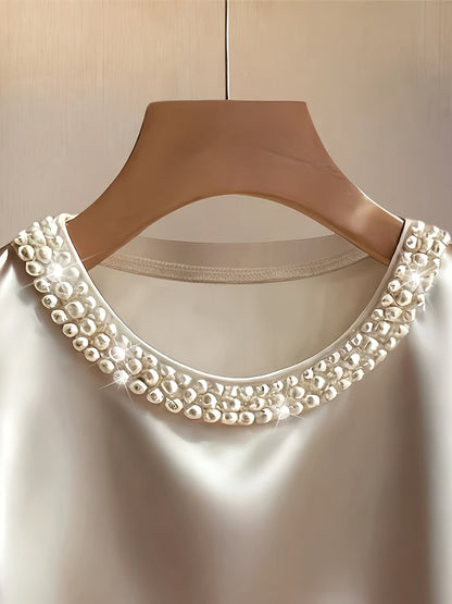 Damen Elegantes Ärmelloses Top mit Perlenverzierung am Ausschnitt – Stilvoll für festliche Anlässe und Abendmode
