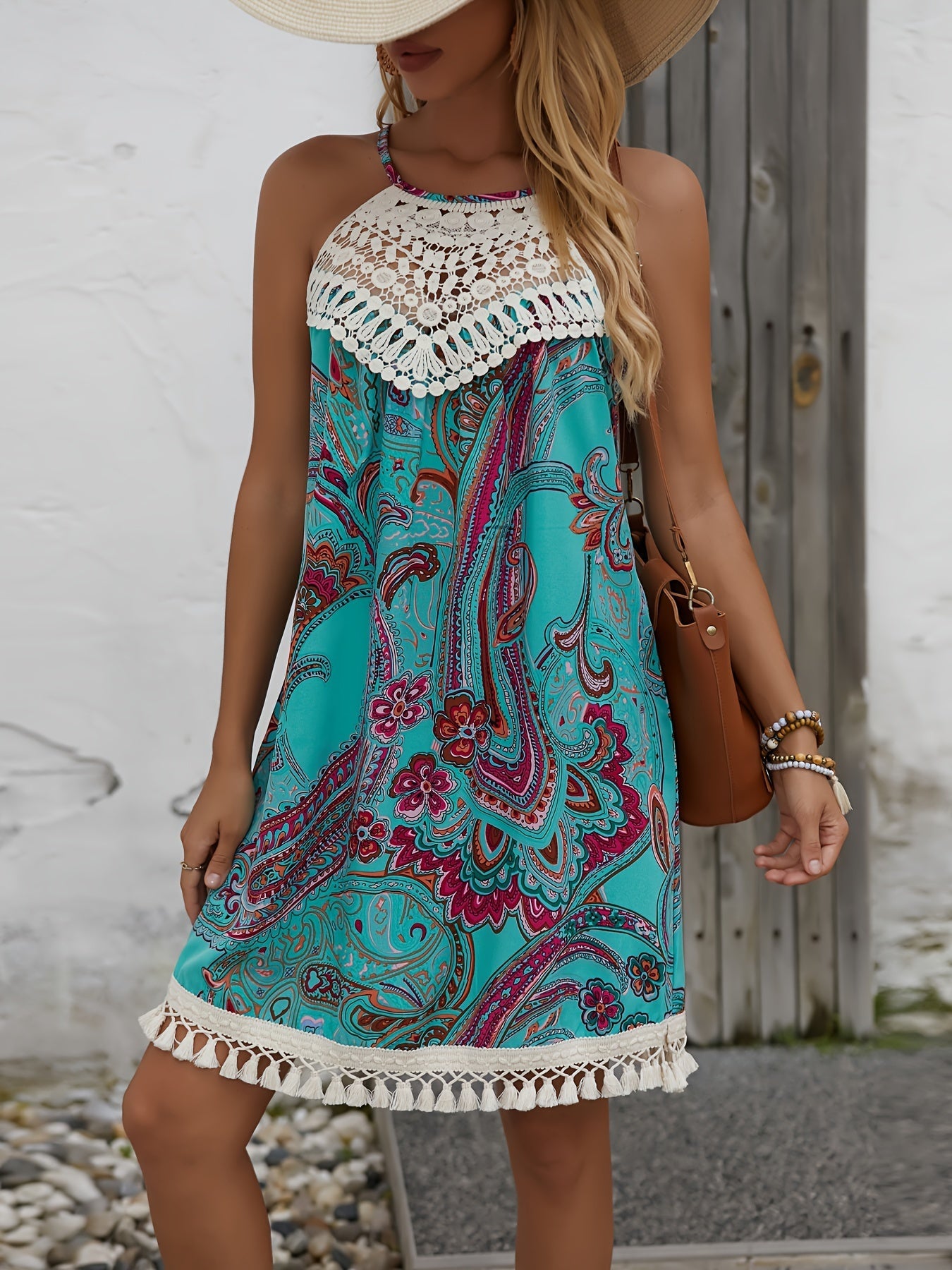 Damen Sommer Tunika Kleid im Boho-Stil mit Häkelspitze – Elegante Freizeitmode