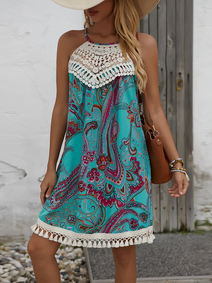 Damen Sommer Tunika Kleid im Boho-Stil mit Häkelspitze – Elegante Freizeitmode