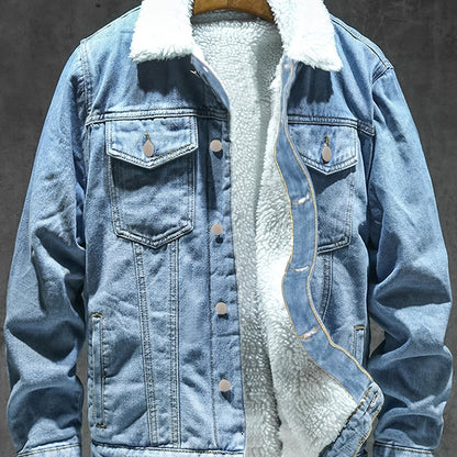 Jeansjacke Herren gefüttert Hellblau Teddyfell Kragen