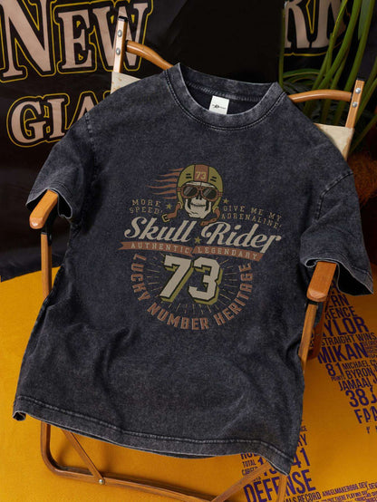 Herren Vintage Graphic T-Shirt Skull Rider 73 – Retro Style Freizeitshirt