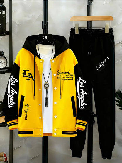 Baseballjacke und Trainingshose Set für Herren - Sportanzug mit "Los Angeles" Schriftzug