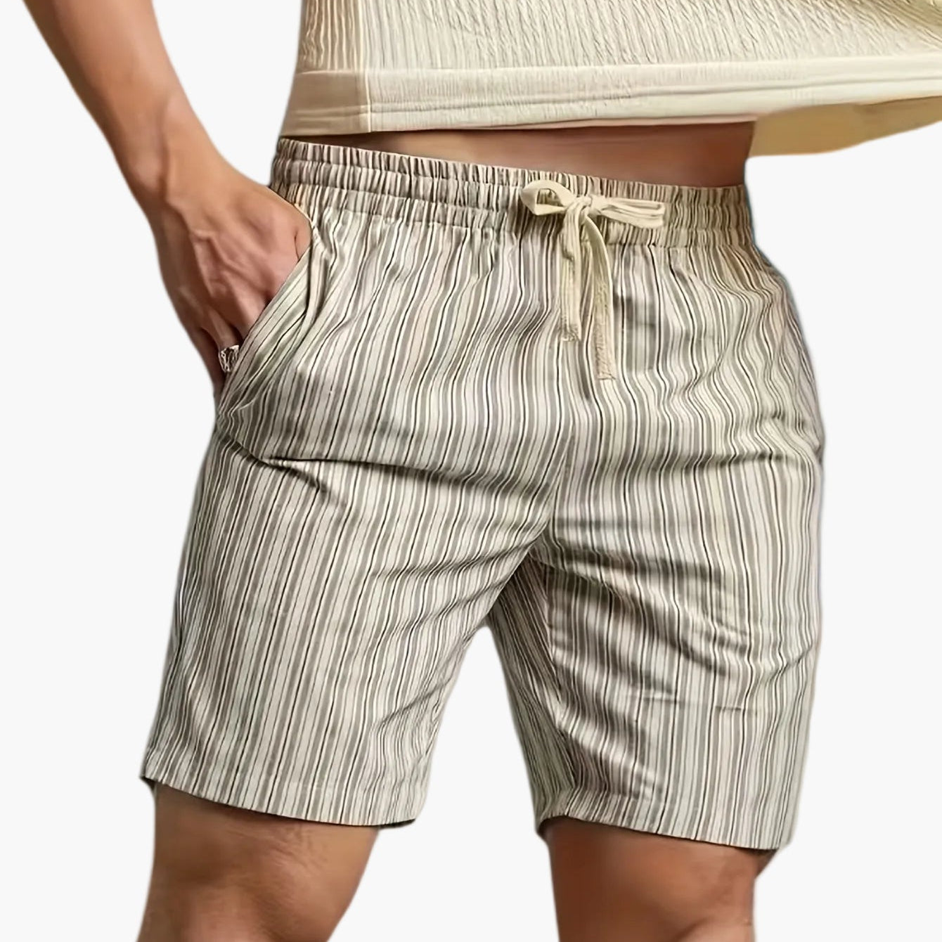 Herren Freizeit Short mit Kordelzug und Streifenmuster – Bequeme Sommer-Bermuda für Alltag & Golf