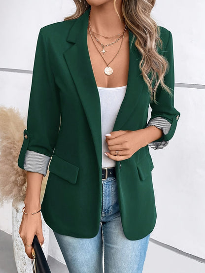 Damen Blazer Elegant Business Freizeit Sakko mit Krempelärmeln – Stilvoll für Büro und Alltag