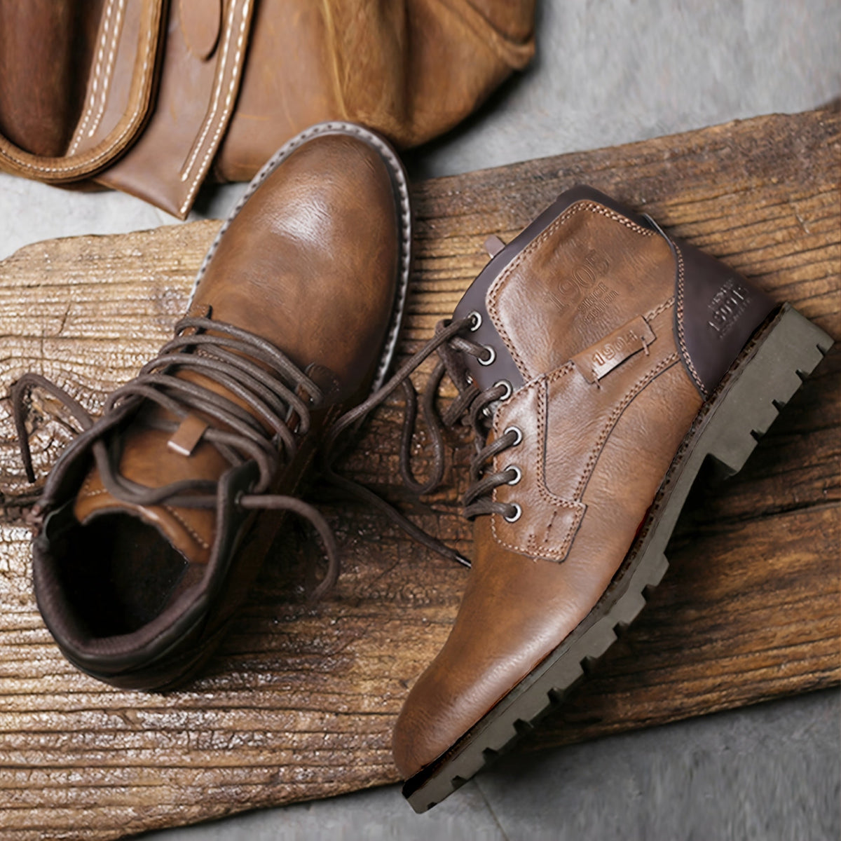 Herren Stiefeletten Schnürschuh Profilsohle
