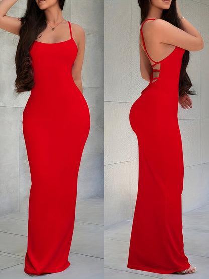 Damen Maxikleid mit offenem Rücken und Schnürdetails – Elegantes Abendkleid für besondere Anlässe