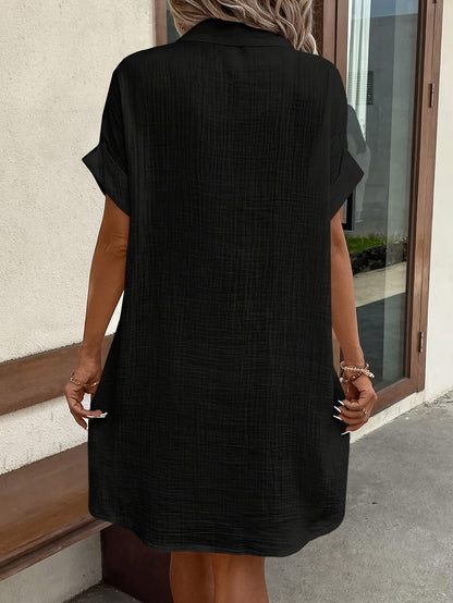 Damen Freizeithemdkleid mit Knopfleiste und Taschen – Stilvolles Sommer-Tunikakleid