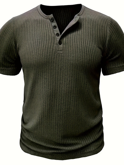 Herren Henley T-Shirt mit Knopfleiste und Rippstruktur – Freizeitstil für Alltag & Sommer