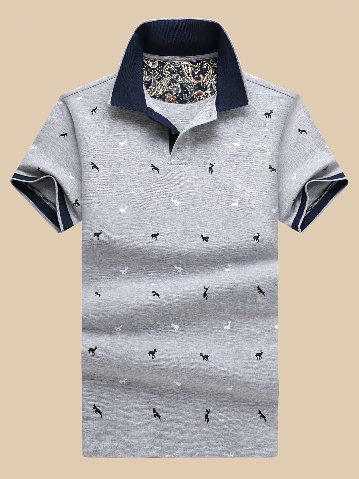 Herren Poloshirt mit Animal-Print und Kontrastkragen – Stilvolles Freizeit- und Alltagsoutfit