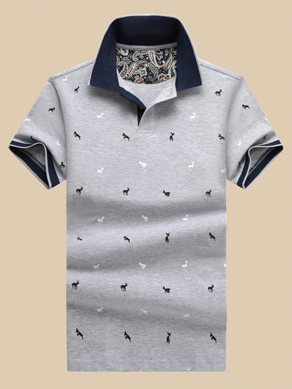 Herren Poloshirt mit Animal-Print und Kontrastkragen – Stilvolles Freizeit- und Alltagsoutfit