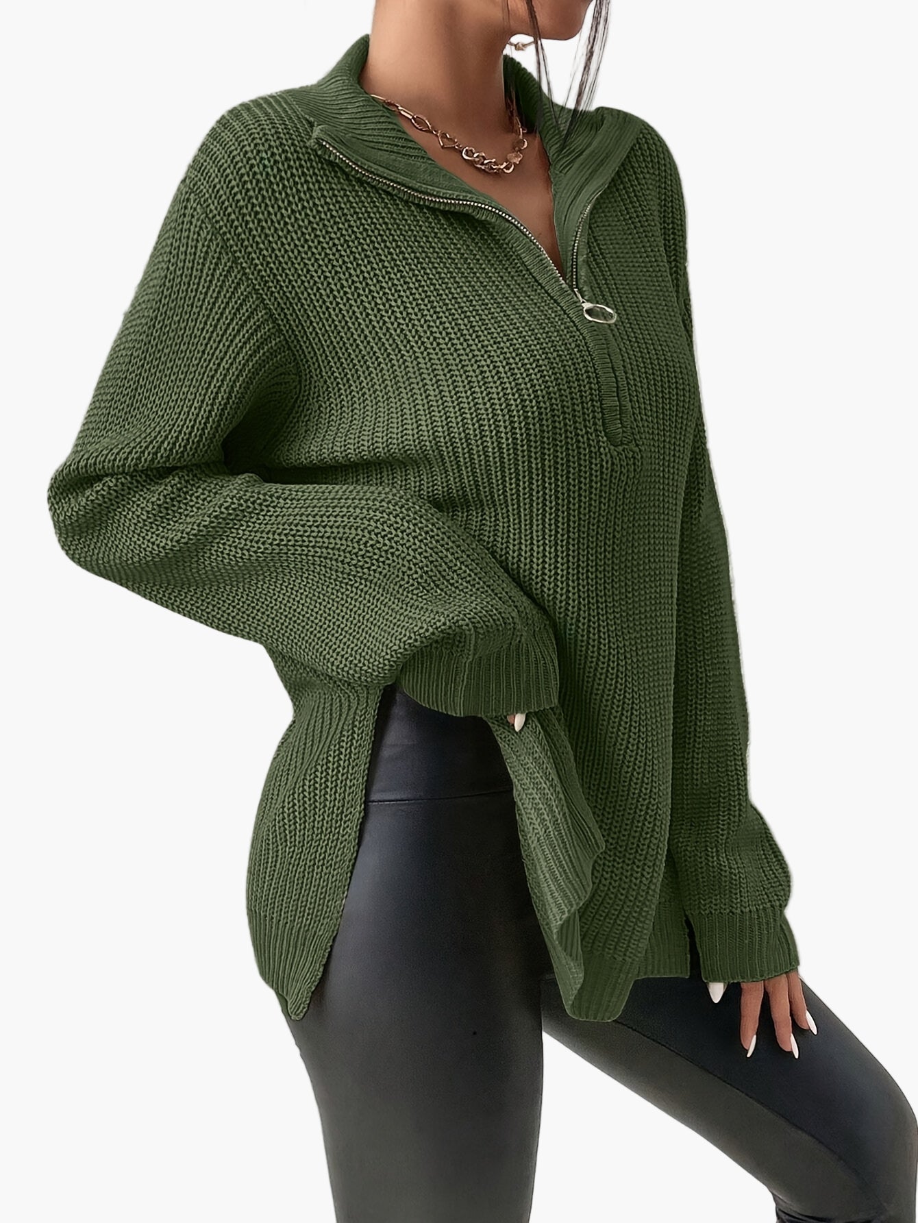 Damen Strickpullover mit Zipper und hohem Kragen – Modischer Herbst/Winter Sweater für Alltag und Freizeit