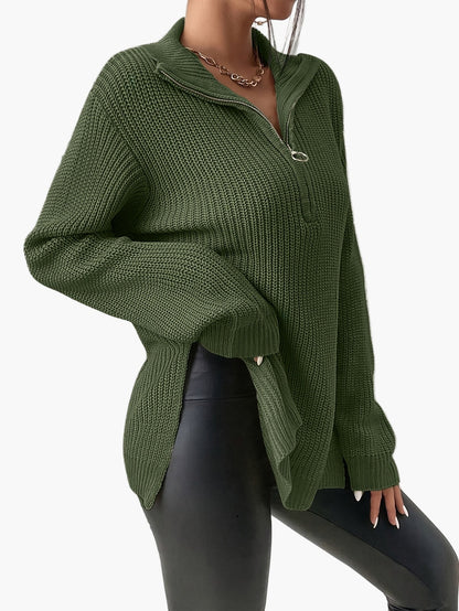 Damen Strickpullover mit Zipper und hohem Kragen – Modischer Herbst/Winter Sweater für Alltag und Freizeit