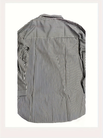 Damen Business Freizeithemd mit Streifenmuster – Elegantes Oversize Blusenshirt für Büro & Alltag
