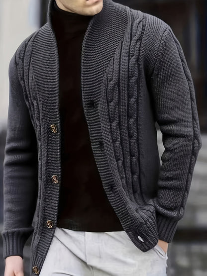 Herren Strickjacke Zopfmuster mit Schalkragen und Knöpfen