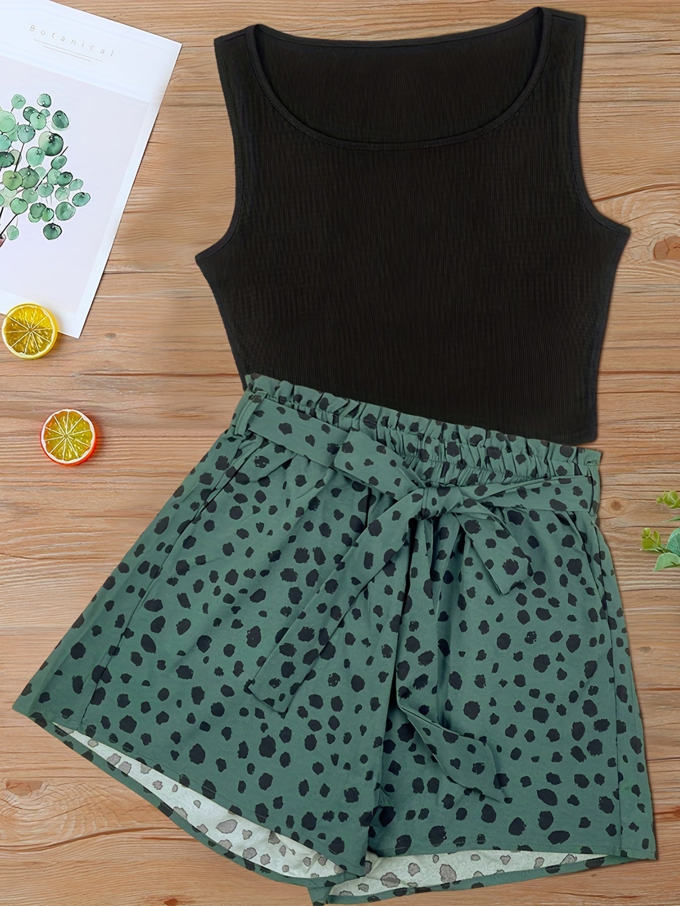 Damen Sommer-Set: Ärmelloses Top & Gepunktete Shorts – Freizeit & Urlaub, Elegant