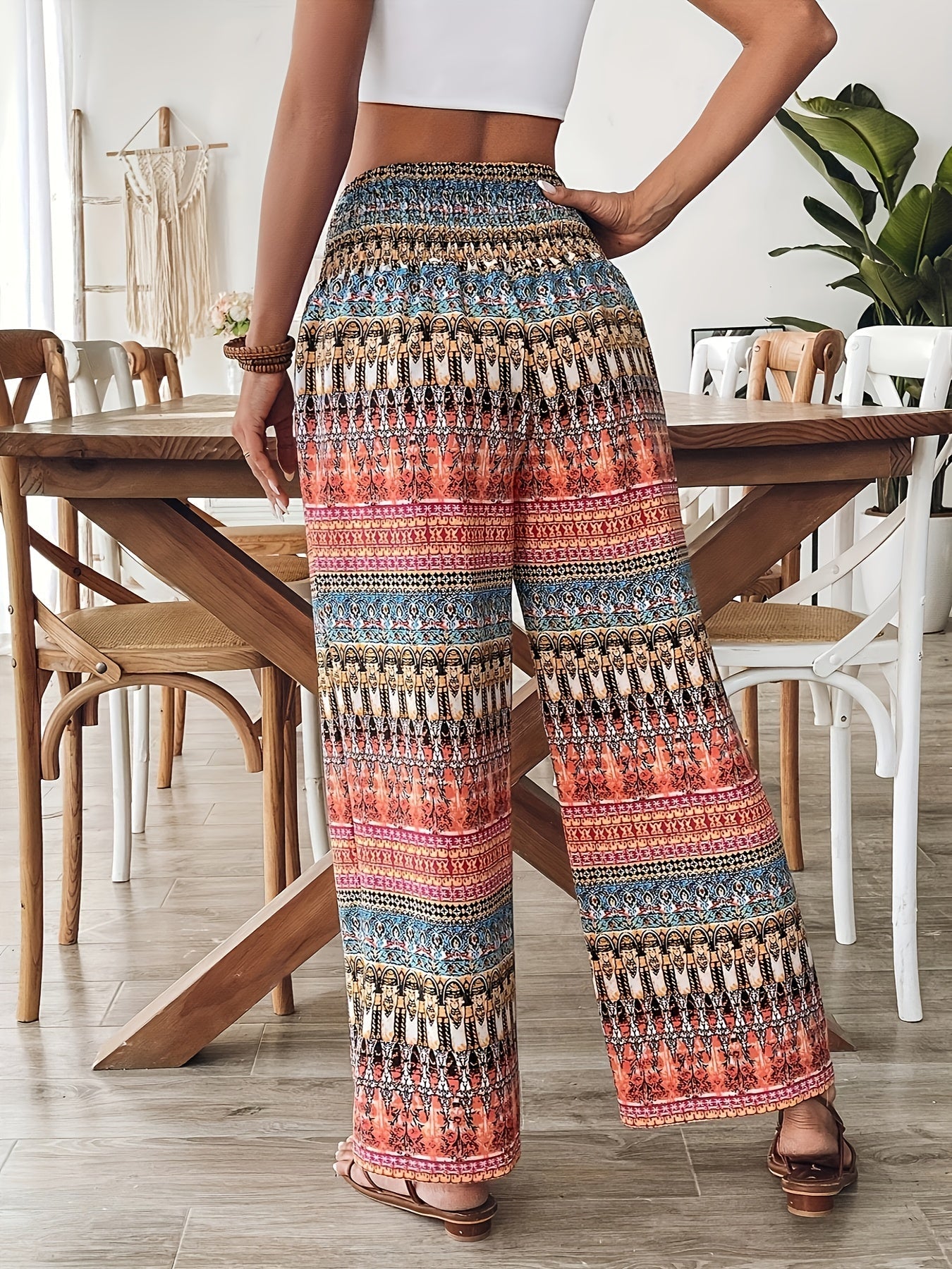 Damen Boho Weite Hosen mit Ethno-Muster für Urlaub und Freizeit