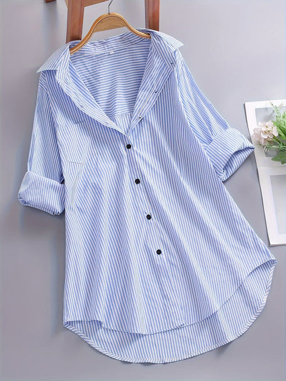Damen Business Freizeithemd mit Streifenmuster – Elegantes Oversize Blusenshirt für Büro & Alltag